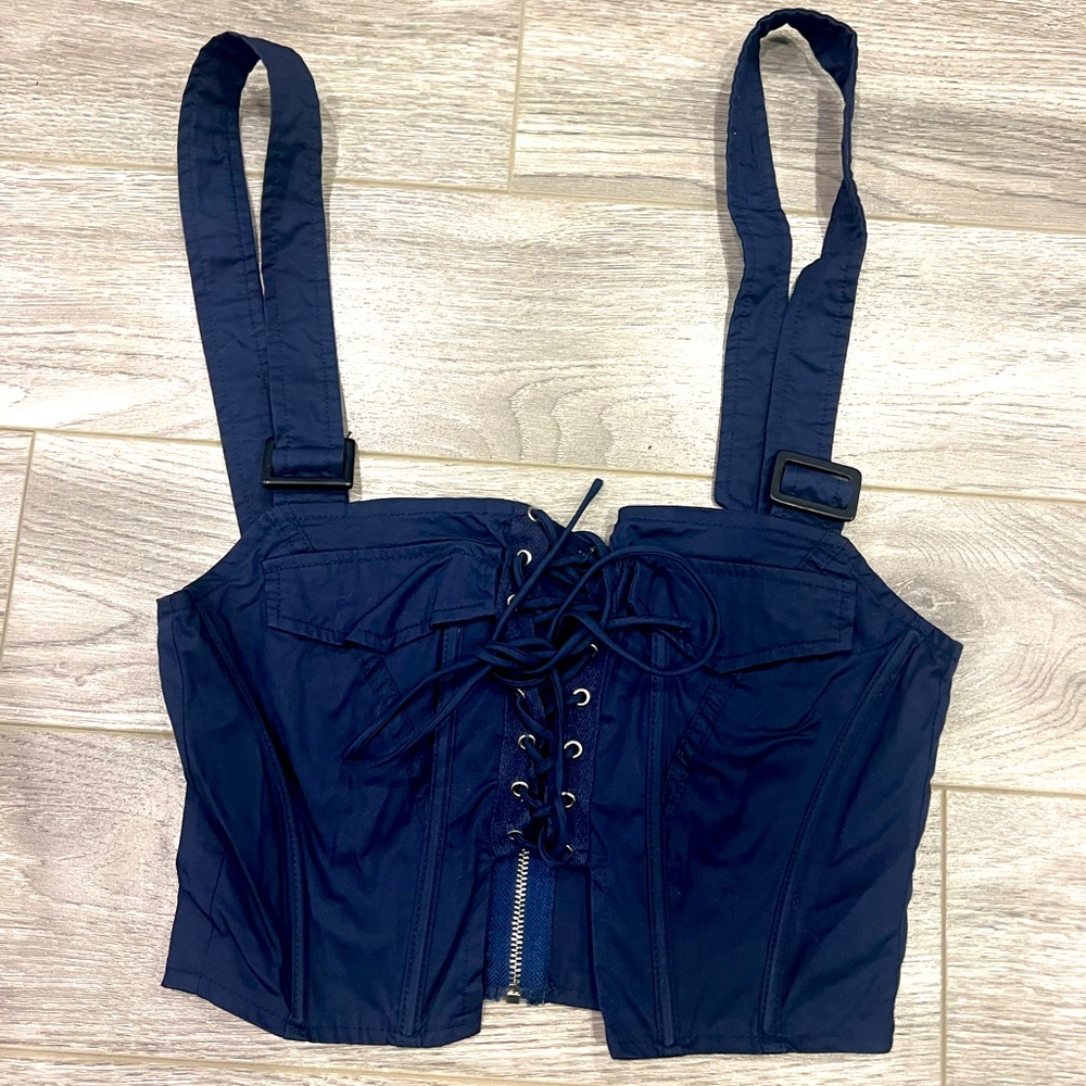 Dark blue corset crop top fashion nova